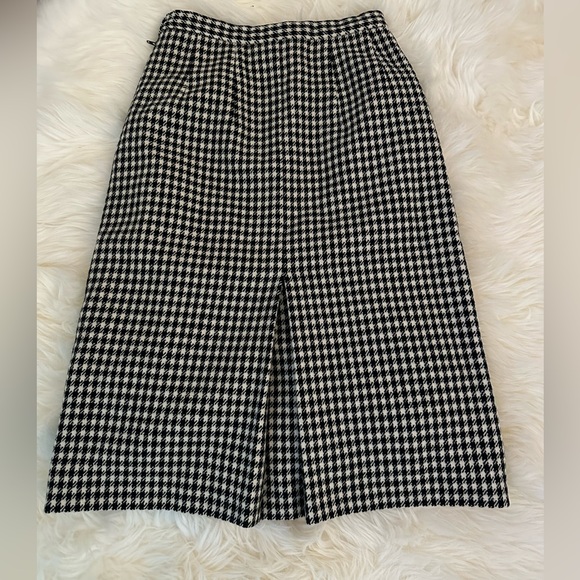 Vintage Wool Houndstooth Pencil Midi Skirt Lined Retro Classic - Picture 2 of 9